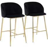 Fran 26" Counter Stool in Black Velvet & Gold Steel (Set of 2)